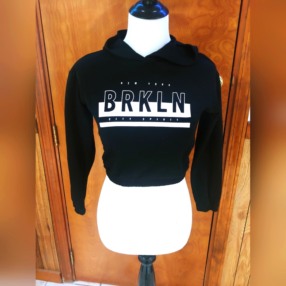 B2G1 FREE! H&M Black Cropped New York Brooklyn Hoodie Sweatshirt